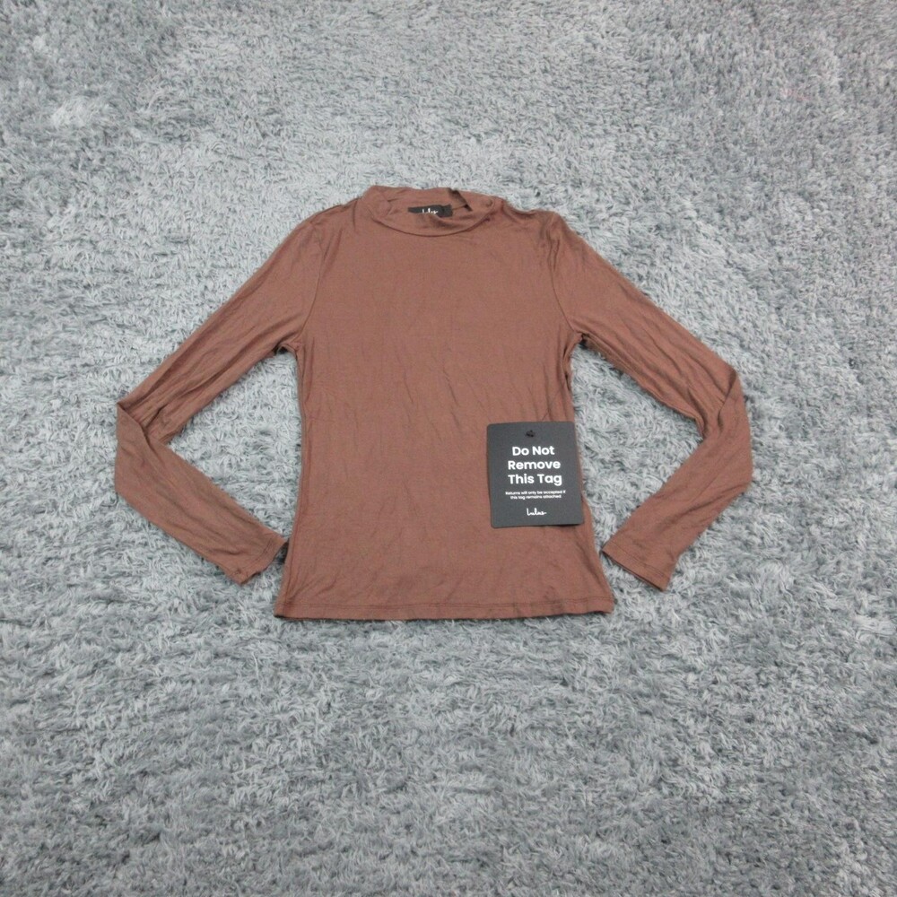 Lulus Shirt Womens Small Brown Long Sleeve Mock Neck Stretch Basic Tee NWT